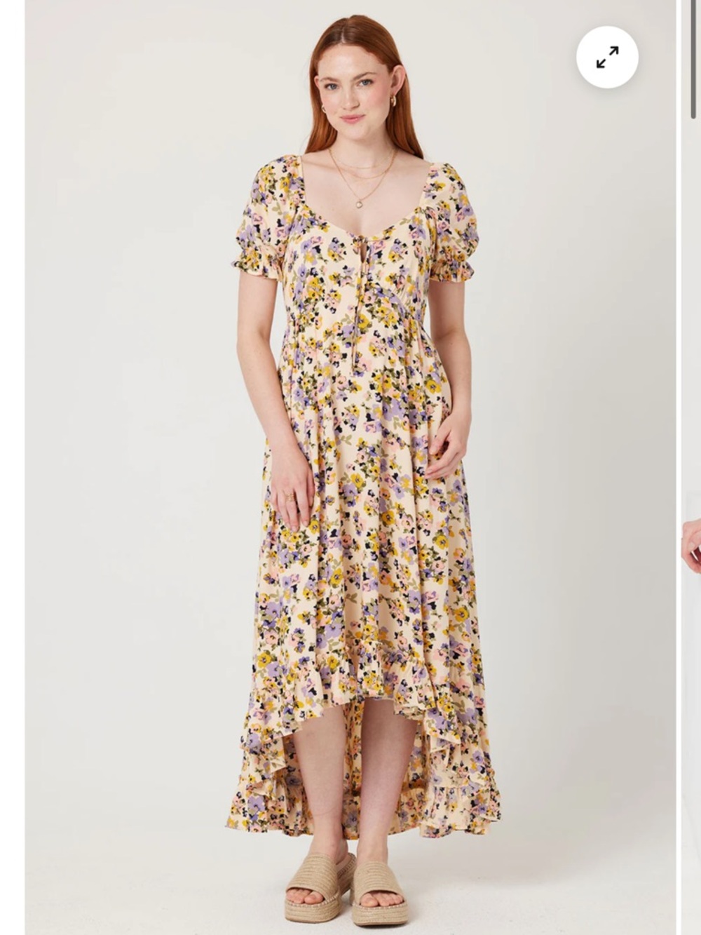 Floral Puff-Sleeve Maxi Dress in Cream